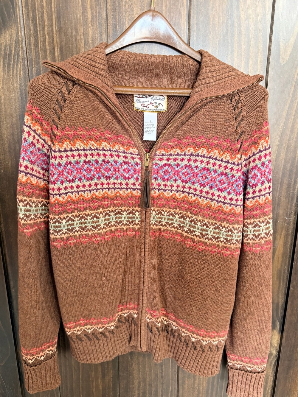 VTG 2001 Heirloom Collectibles Sweater Fair Isle Cardigan Full Zip Womens Small